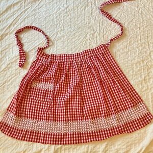Vintage Red Gingham Tie-Waist Apron Skirt with Lace Trim